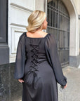 Knitwear dress with chiffon sleeves