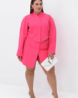 Blazer, skirt and shorts set, polyester, lycra and nylon, fashionable women's ensemble, stylish and elegant.