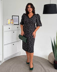 Elegant dress with a removable peplum belt, model SV082025, made from viscose and polyester, image IMG_2679.