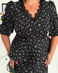 Elegant dress with a removable peplum belt, model SV082025, made from viscose and polyester, shown in the photo