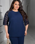 Completo blusa e pantaloni in pizzo