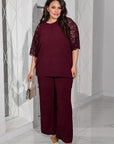 Conjunto de blusa y pantalón de encaje