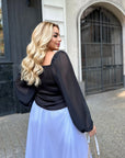 Knitwear blouse with chiffon sleeves