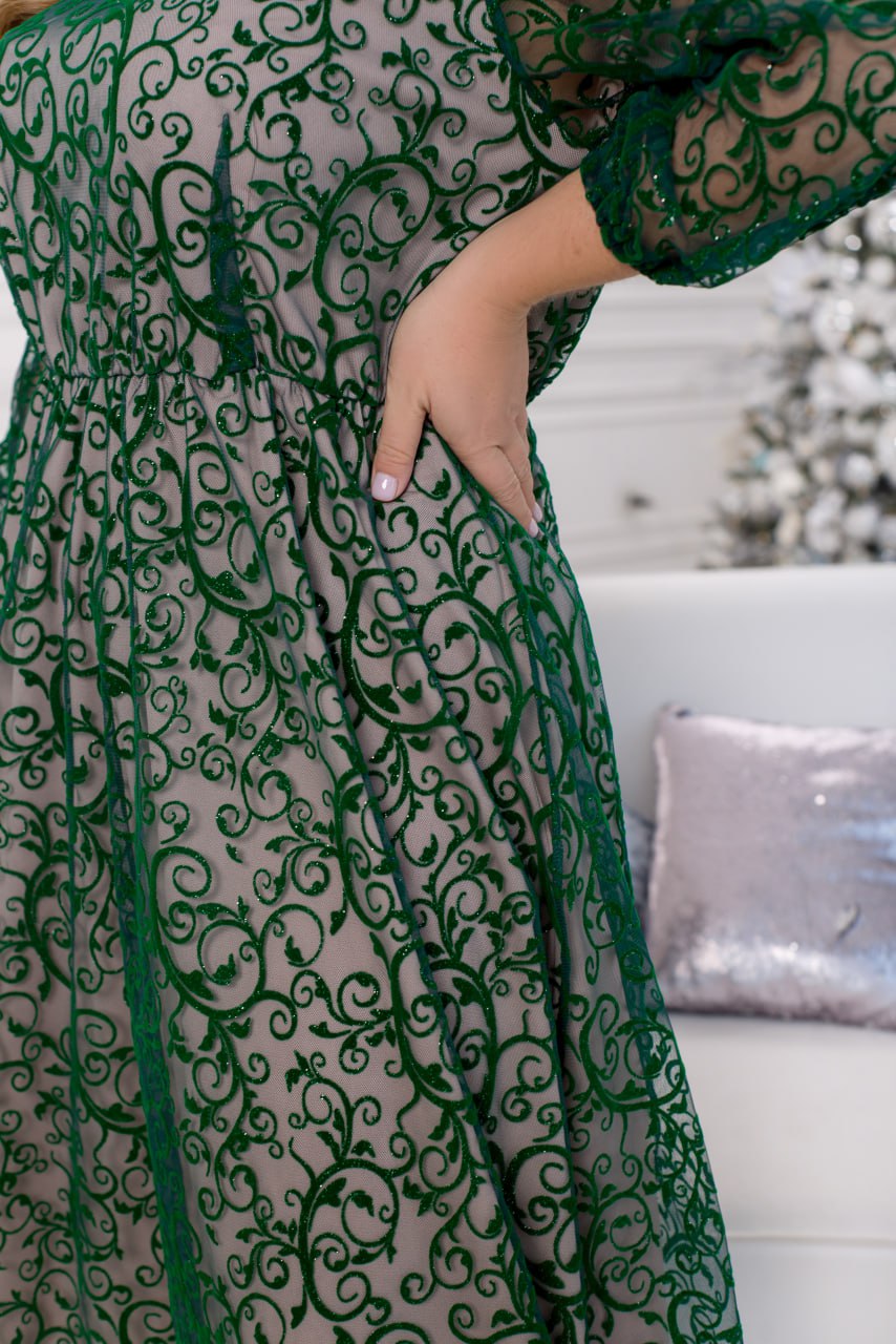 Tulle evening dress with flocking