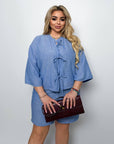 Linen blend set with shorts , лек и уup toбен летен комплект от linen 80% и polyester 20%.