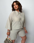 Linen blend set with shorts , брандиран от linen 80% и polyester 20%, за летен комфорт.
