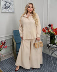 Set of shirt and trousers made of cotton blend  с linen и polyester, подходящ за ежедневен стил.