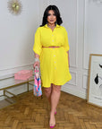 Комплект с Shirt-style dress in a loose fit, polyester и viscose, изображение на модел, Whiteа и стилна дамска рокля.