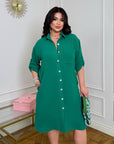 Комплект с Shirt-style dress in a loose fit, polyester и viscose, моделът е изображен на снимката.