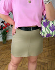 Mini skirt with a cotton denim belt , комплект, White цвят, с колан, подходяща за ежедневна облеклото Waist памучен denim.