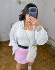 Mini skirt with a cotton denim belt , комплект, с бродерия и моден дизайн, подходяща за ежедневен стил.