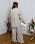 Ленен комплект от shirt и pants, 80% linen, 20% polyester, със светъл цвят и комфортен дизайн.