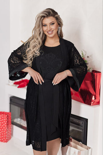 Evening dress with a lace cape