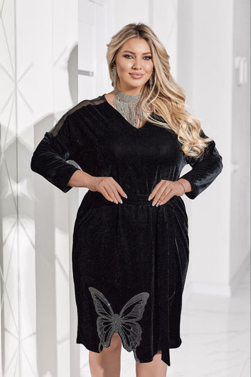 Velvet dress with a sparkling applique