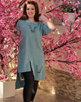 Set of tunic with cut-out details and leggings , бели Waist cotton, polyester и elastane, за ежедневен стил.