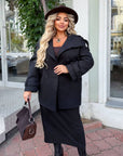 Short cashmere coat with warm lining and set, polyester and viscose, in beige, for the cold days.