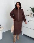 Set with zip-up suede bomber jacket, made from polyester and spandex, image of fashion jacket for men or women.