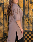 Set of tunic with cut-out details and leggings , White цвят Waist cotton, polyester и elastane, за комфорт и стил.