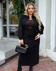 Set with zip-up suede bomber jacket, polyester 90% and spandex 10%, image of fashionable women's set.