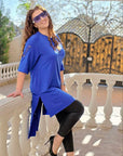 Set of tunic with cut-out details and leggings , cotton и polyester, подходящ за ежедневен стил, изображение на моден комплект
