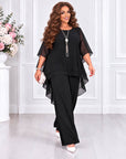 Chiffon set with an asymmetrical blouse and cotton-polyester blend, stylish and elegant model for everyday wear.