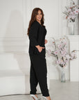 Комплект linenени pantsи с декоративни камъни, 80% linen, 20% polyester, стилен и комфортен за ежедневна носене.