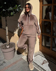 Hooded velvet set, composition 65% viscose, 30% cotton, 5% elastane, in soft and comfortable texture