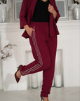 Ленен комплект pantsи с декоративни камъни и linenти, произведени от Composition: linen 80%, polyester 20%.