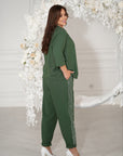 Ленен комплект pantsи с декоративни камъни и linenти Waist linen 80% и polyester 20%, за стилен външен вид.