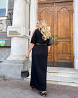 Long dress with faux leather