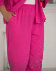 Linen trousers with decorative stones , част от комплект, с 80% linen и 20% polyester, елегантен и стилен за ежедневието.