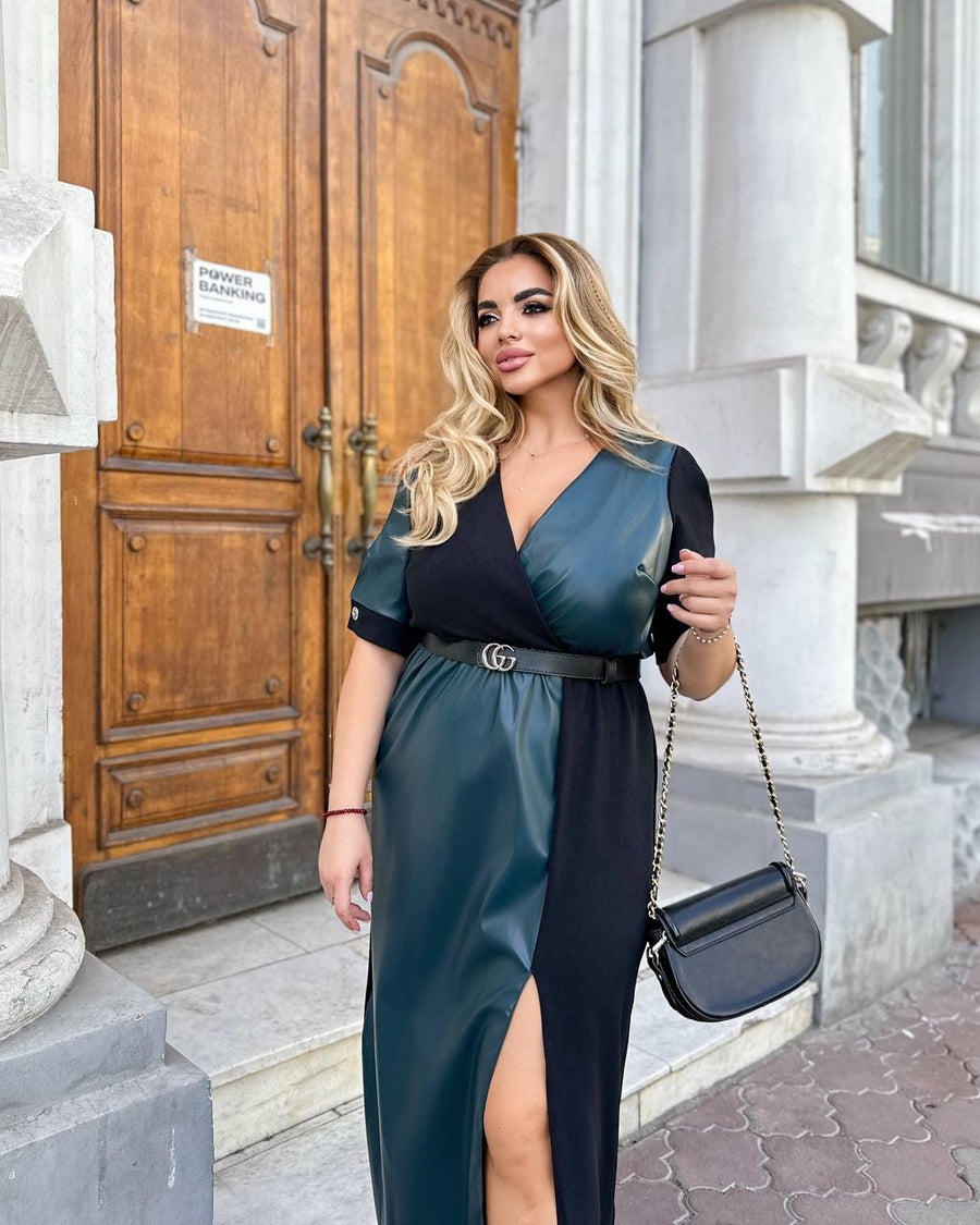 Robe longue avec fausse en cuir