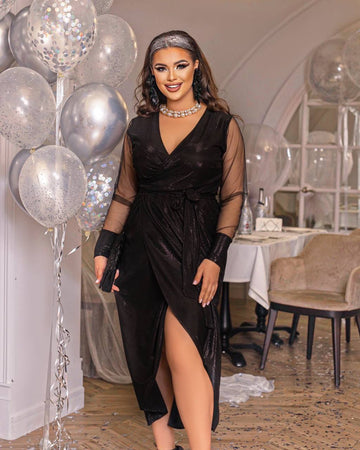 Shiny dress with mesh sleeves  - Twiggy Shop
