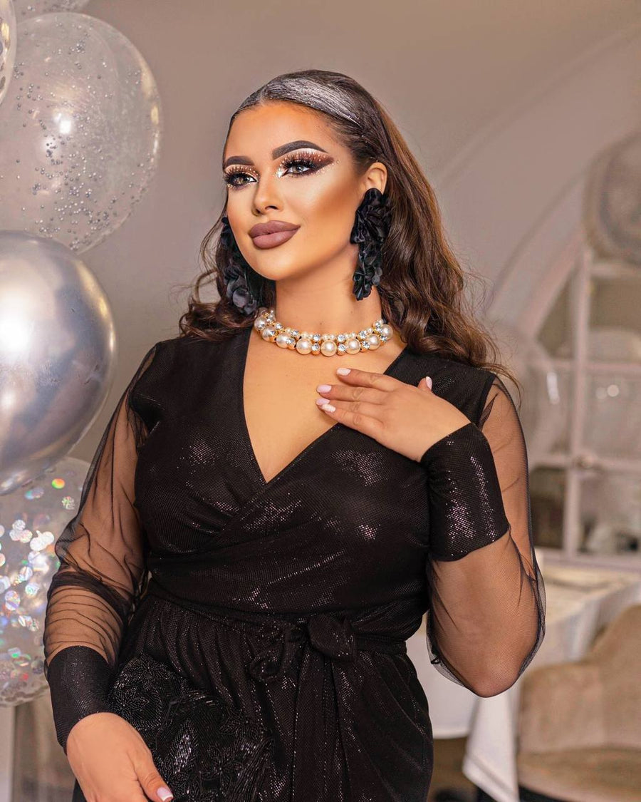 Shiny dress with mesh sleeves  - Twiggy Shop