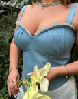 Denim tie-front top