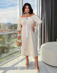 Rochie midi din in brodat