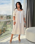 Rochie midi din in brodat
