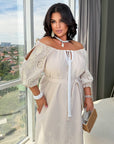 Rochie midi din in brodat