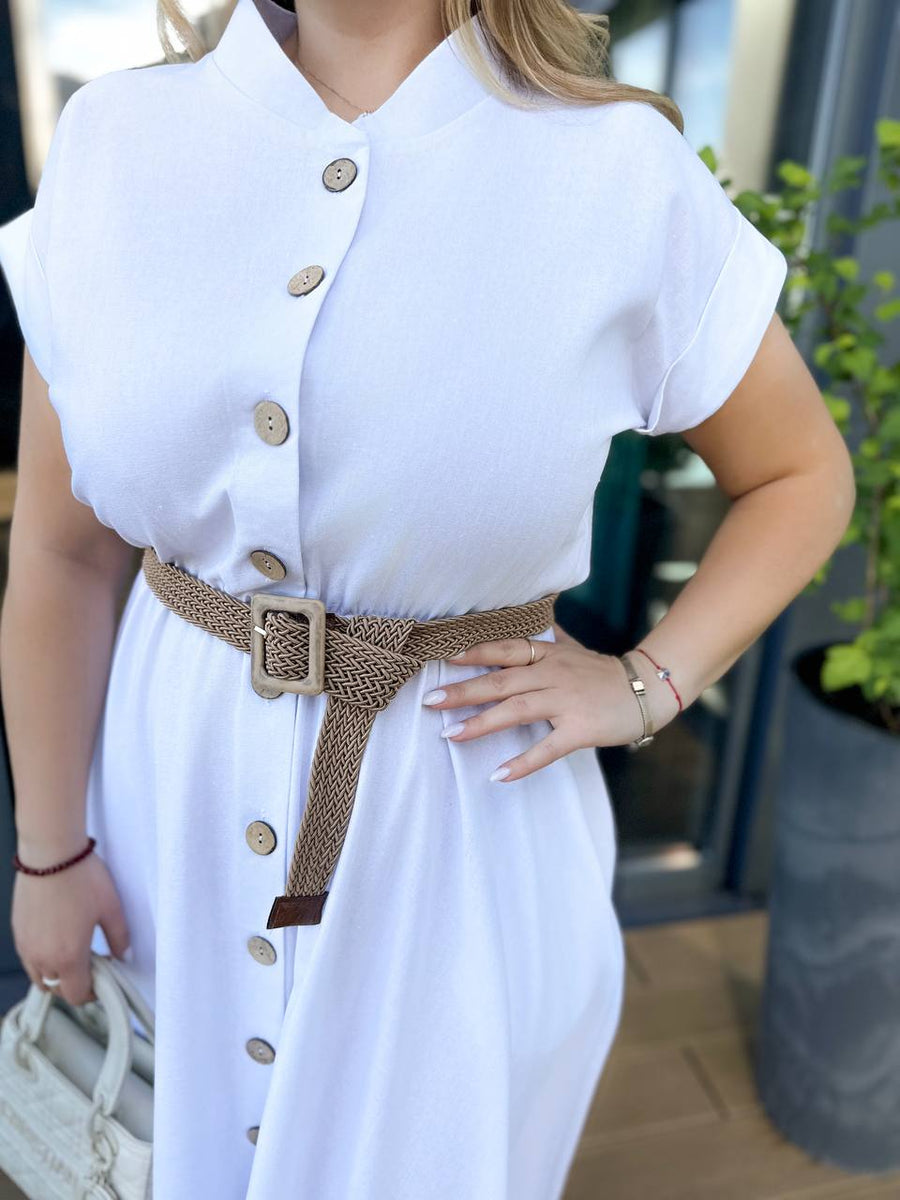 Long linen dress with a belt - Twiggy Shop