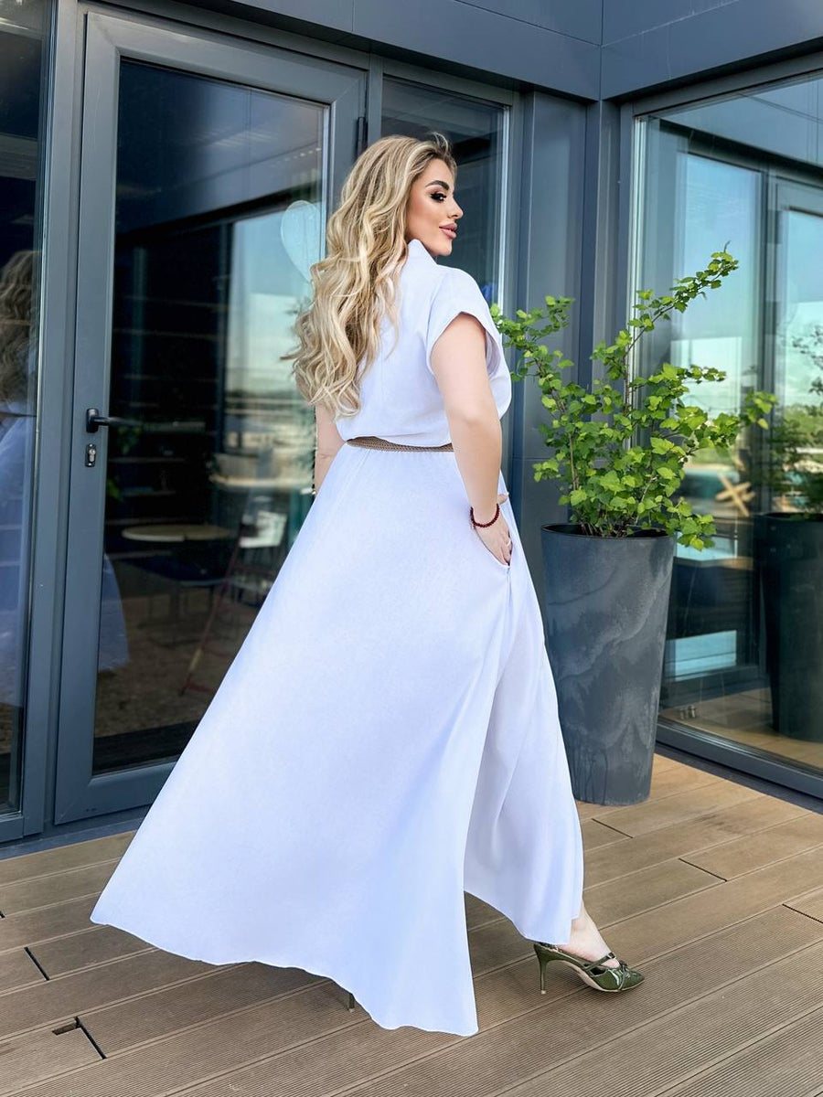 Long linen dress with a belt - Twiggy Shop