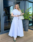 Long linen dress with a belt - Twiggy Shop
