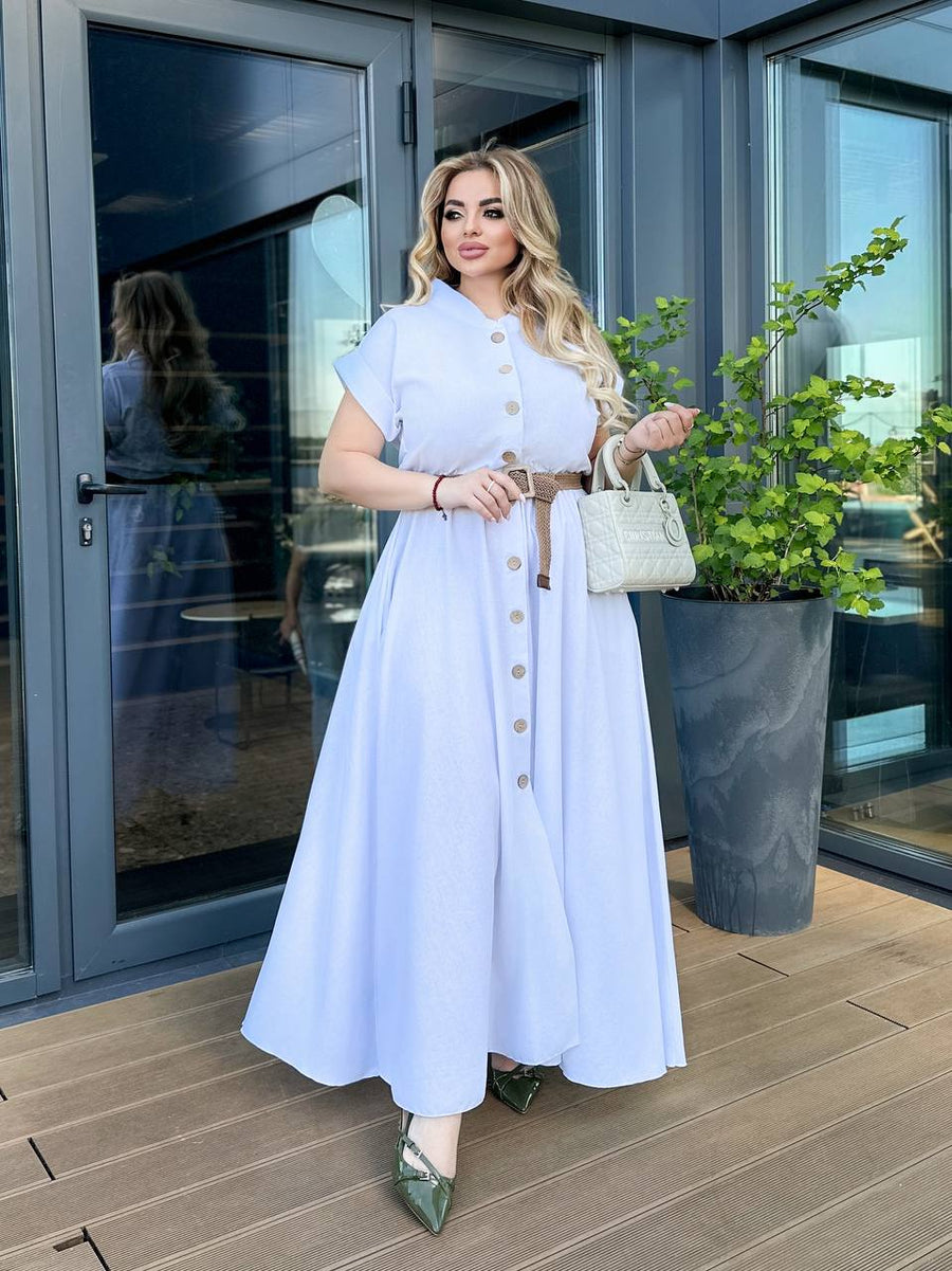 Long linen dress with a belt - Twiggy Shop