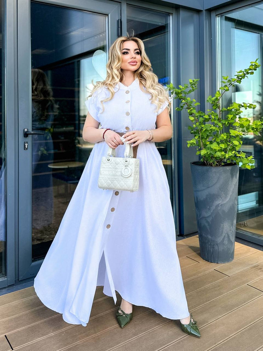 Long linen dress with a belt - Twiggy Shop