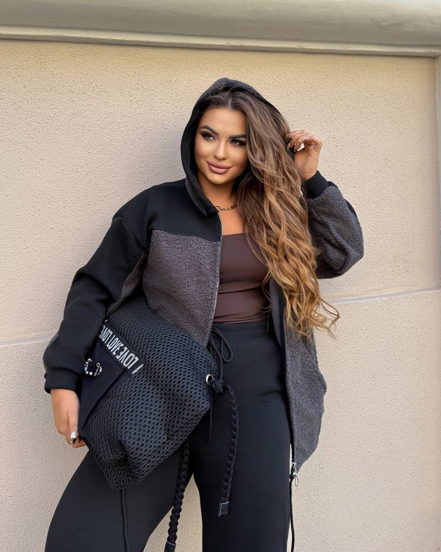 Quilted knit set with astrakhan fur  - Twiggy Shop