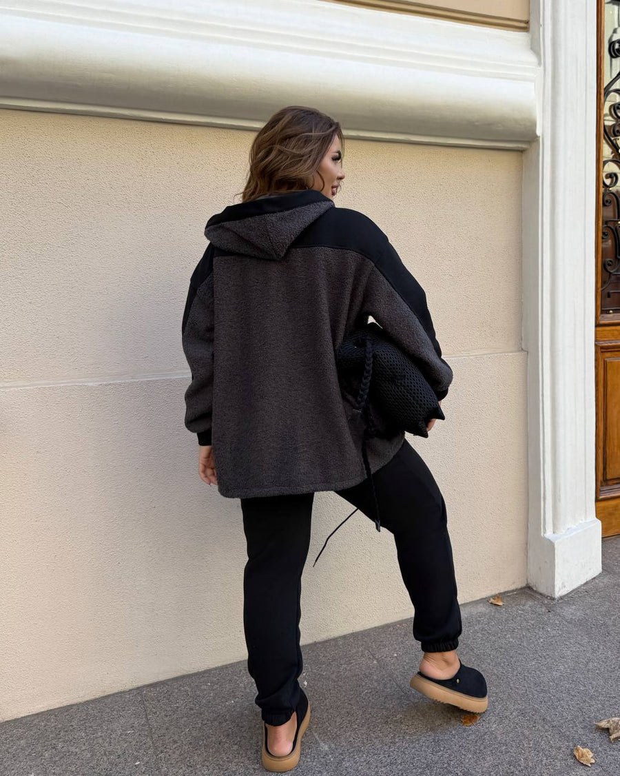 Quilted knit set with astrakhan fur  - Twiggy Shop