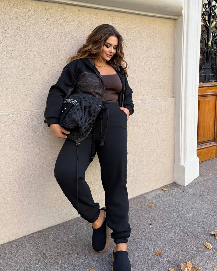 Quilted knit set with astrakhan fur  - Twiggy Shop