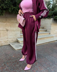 Satin-finish set with stripes for IT, polyester, viscose and elastane, image of elegant and soft textile set