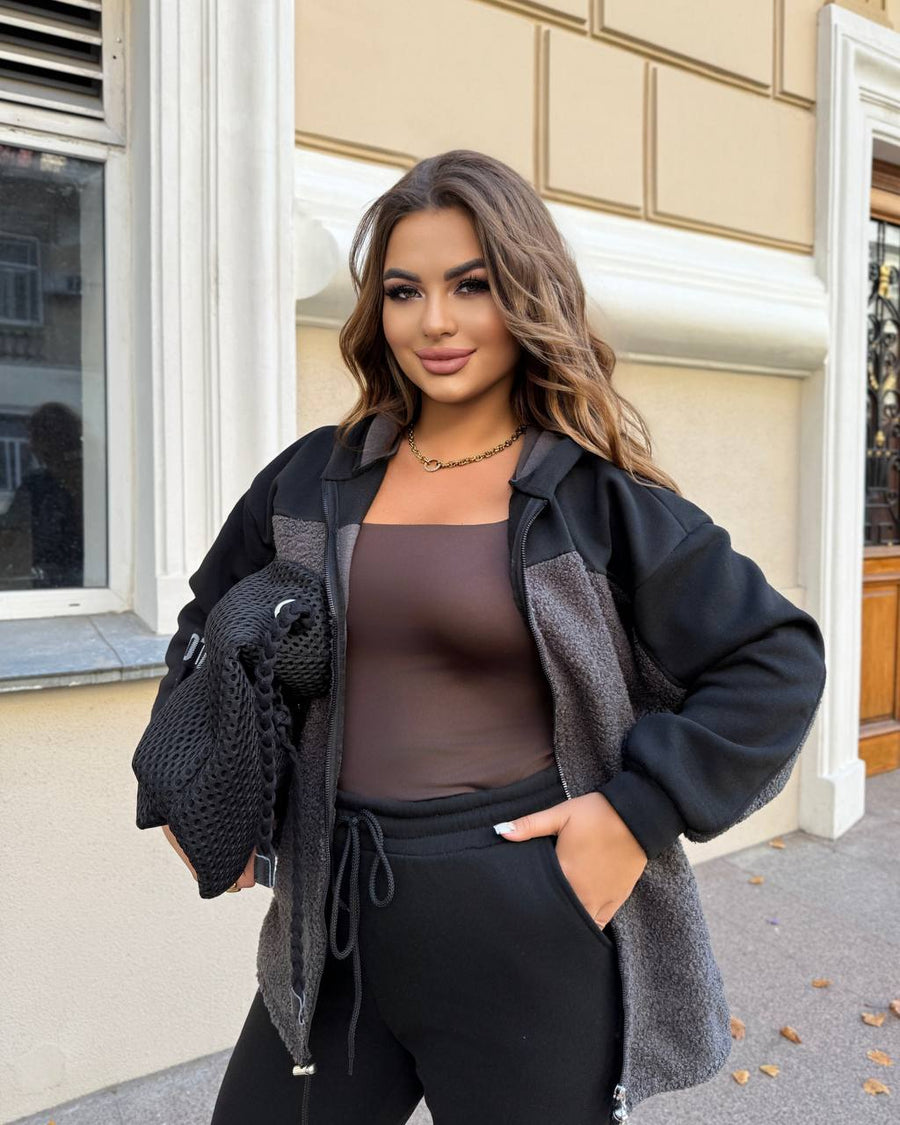 Quilted knit set with astrakhan fur  - Twiggy Shop