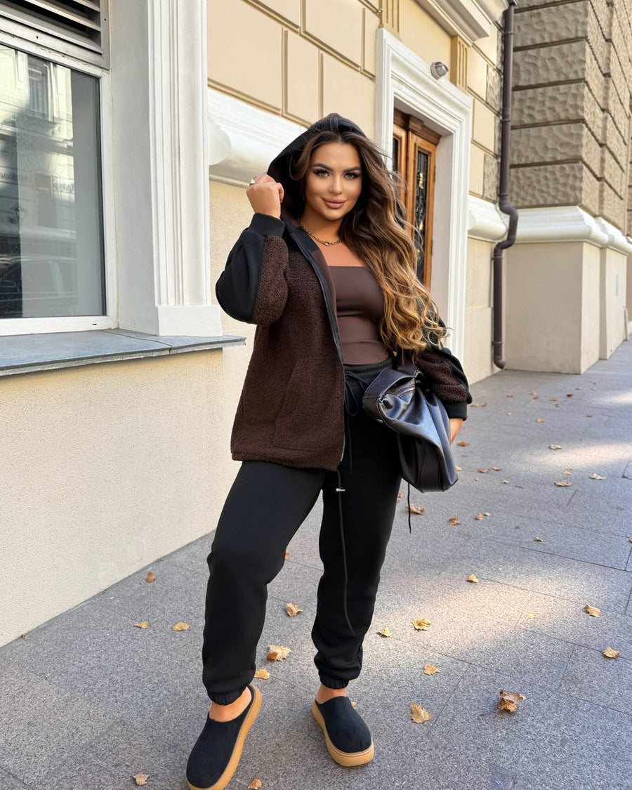 Quilted knit set with astrakhan fur  - Twiggy Shop