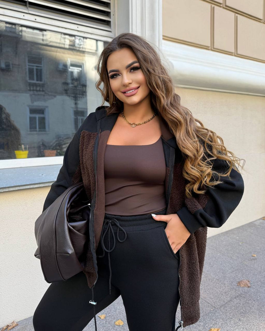 Quilted knit set with astrakhan fur  - Twiggy Shop